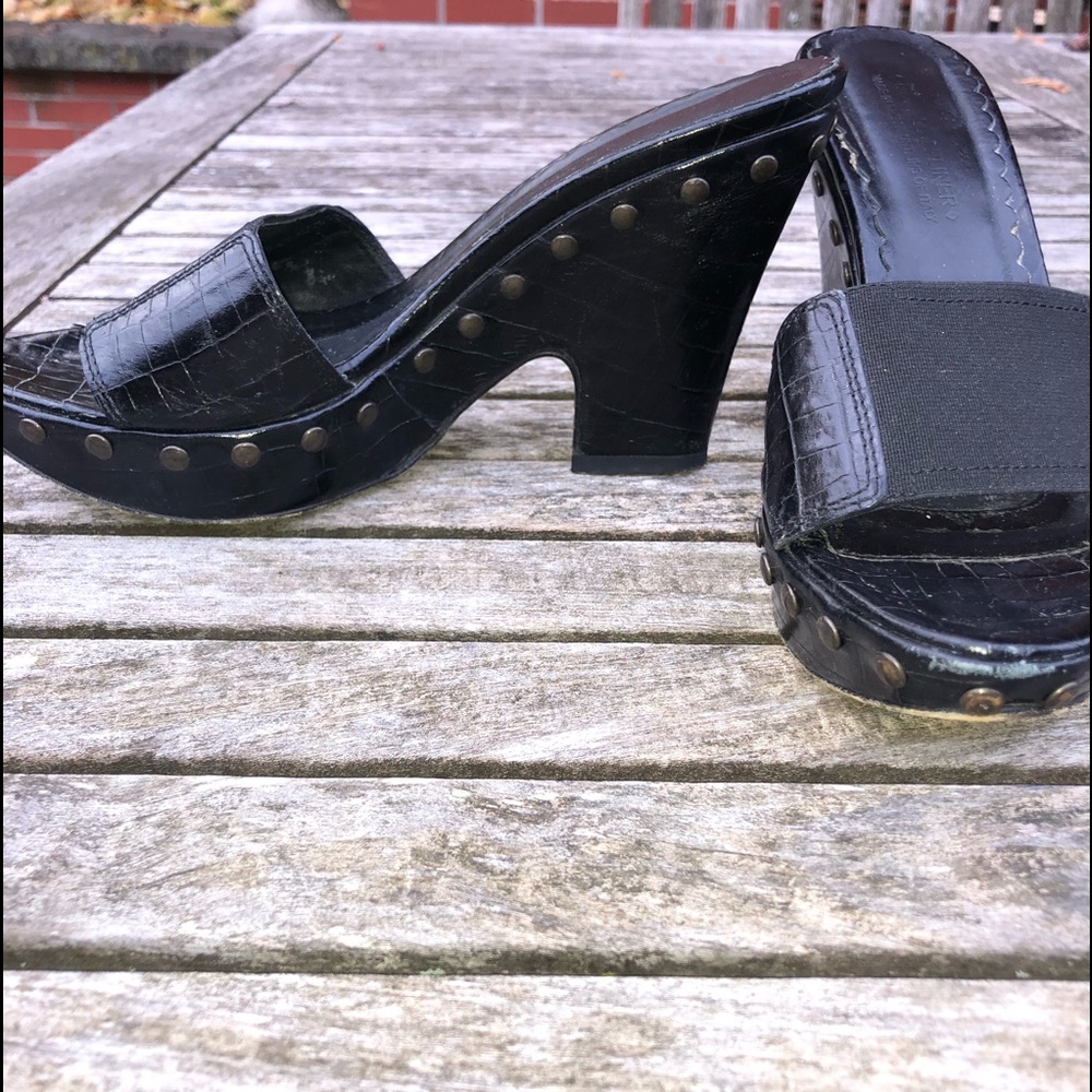 Donald Pliner Black Platform Sandals w/Brass Studs